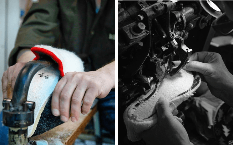 la fabrication artisanale du cousu retourné de la charentaise 