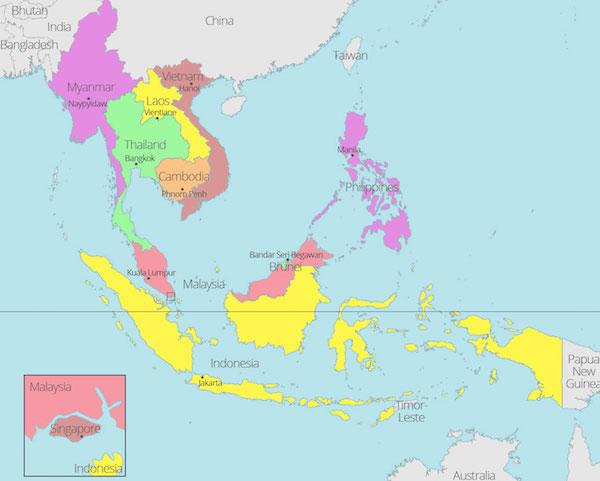 Carte des pays membres de l'ASEAN 