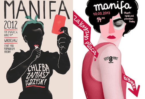 Affiches de "Manifa". Les "Manifa" sont en Pologne les manifestations pour et par les femmes