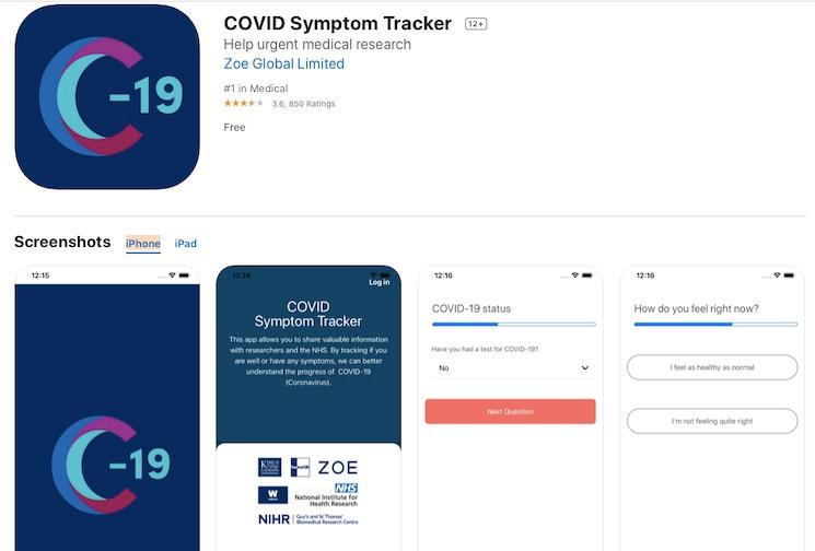 Application Covid-19 tracter Londres King's College symptômes