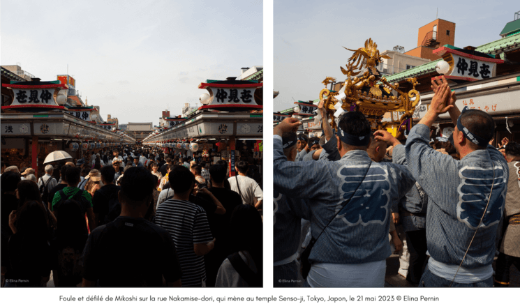 Défilé de Mikoshi sur la rue Nakamise-dori, qui mène au temple Senso-ji