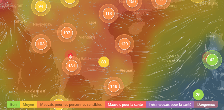 les indices de pollution de l'air au Vietnam