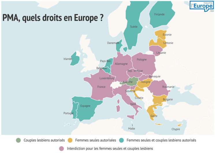 Carte des pays européens qui autorisent la PMA