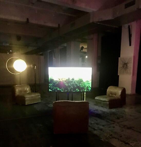 installation avec fauteuils et écran de télévision