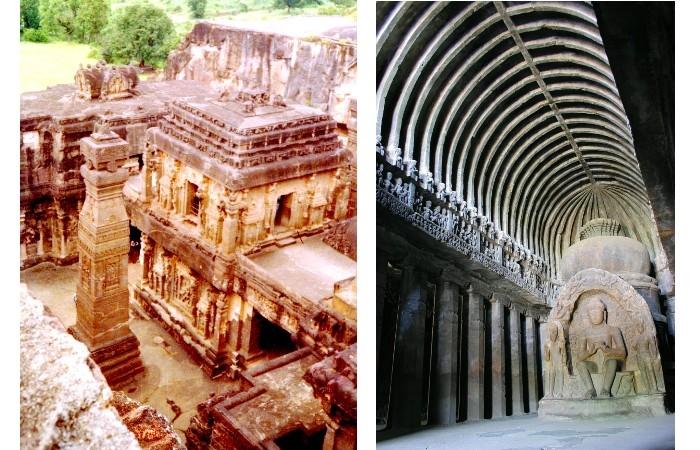 Le temple Kailash à Ellora et un temple bouddhiste