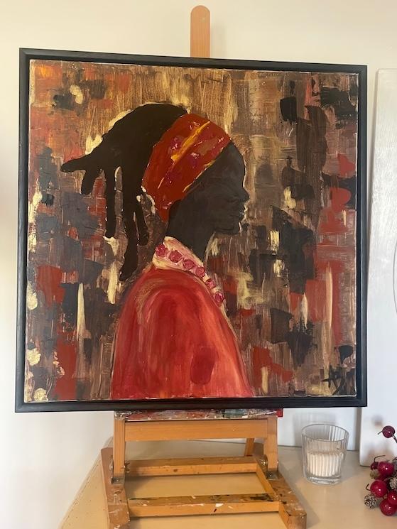 Ethnic profile, peinture au couteau, acrylique et feuille d’or