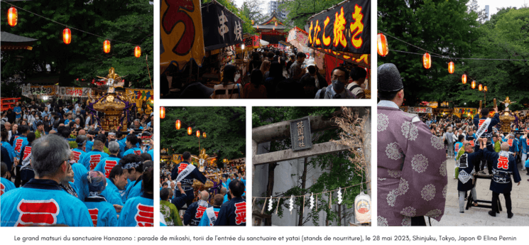 Parade de mikoshi pendant le grand matsuri du sanctuaire Hanzaono, le Reitaisai, le 28 mai 2023