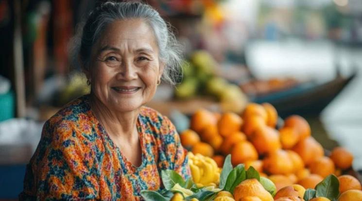 Femme thaïe âgée sur un marché 
