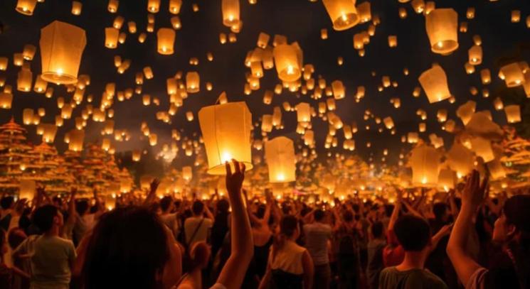 Lâcher de lanternes à Yi Peng