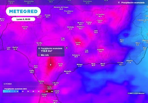 Les précipitations dépasseront à nouveau les 100 l/m² dans les environs de la sierra de Grazalema ce week-end.