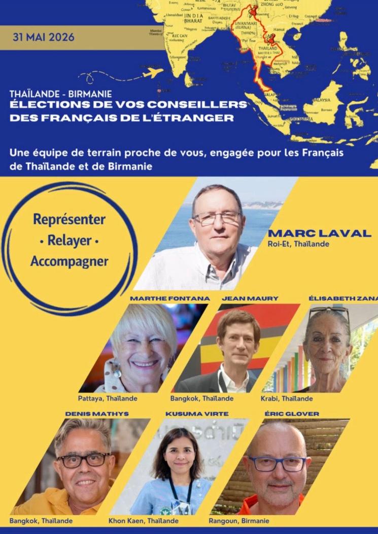 Affiche equipe Marc Laval élections consulaires Thaïlande Birmanie 2026