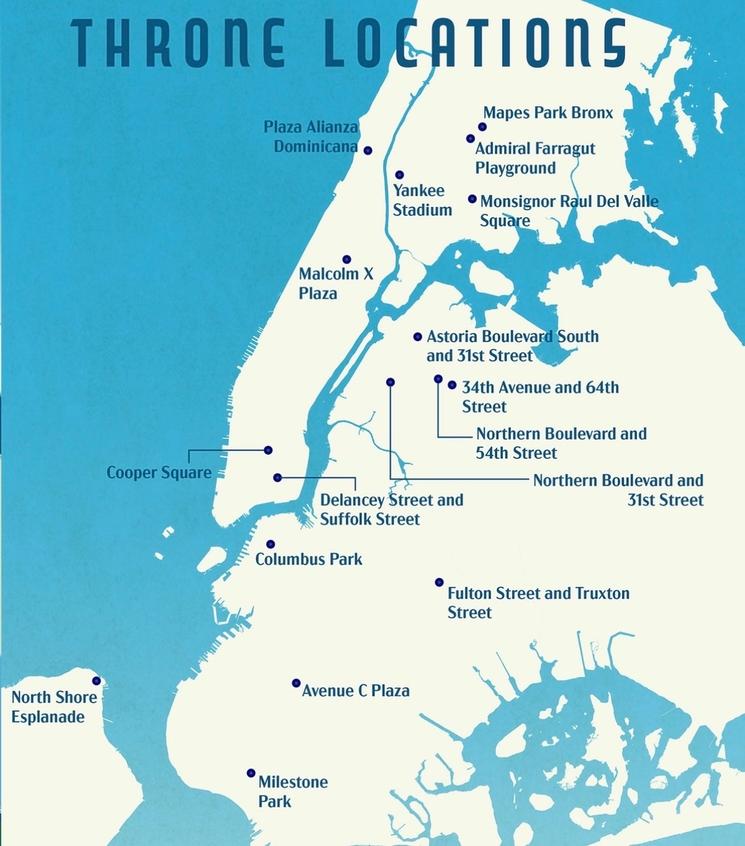 Carte des lieux où se trouvent les nouvelles toilettes publiques à New York
