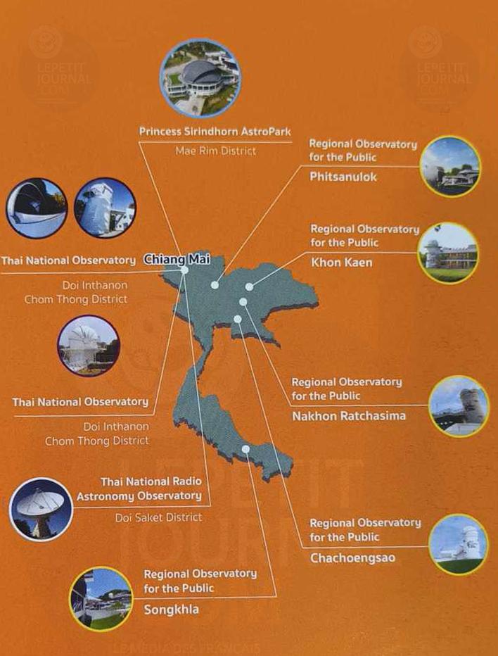 Carte des site d'observation astronomique en Thailande