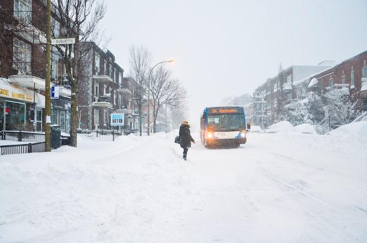 Bus à Montréal en hiver sous la neige