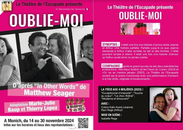 Flyer de la piece de theatre Oublie moi a Munich