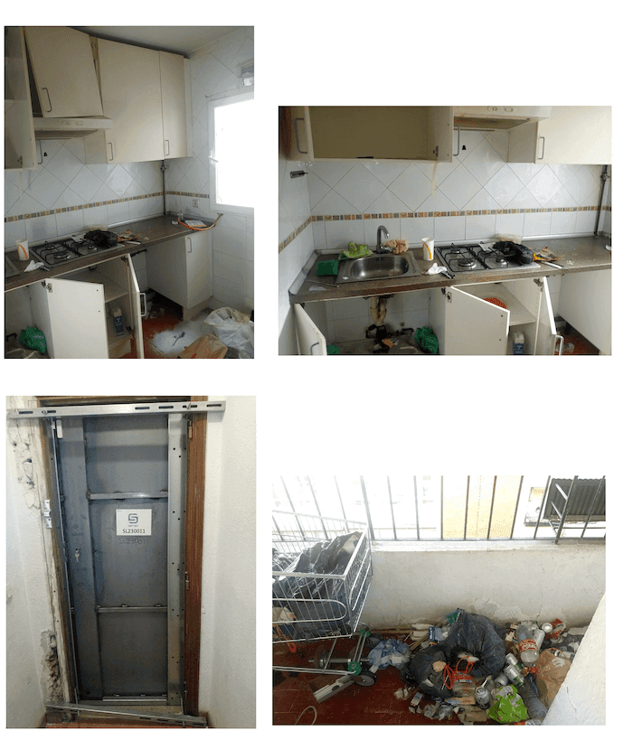 Plusieurs photos de l'état délabré de l'appartement après le départ des squatteurs