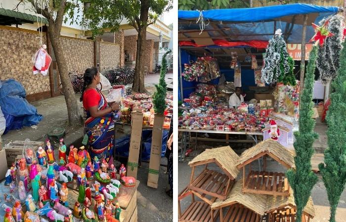 Stands de vente de santons à Pondichéry