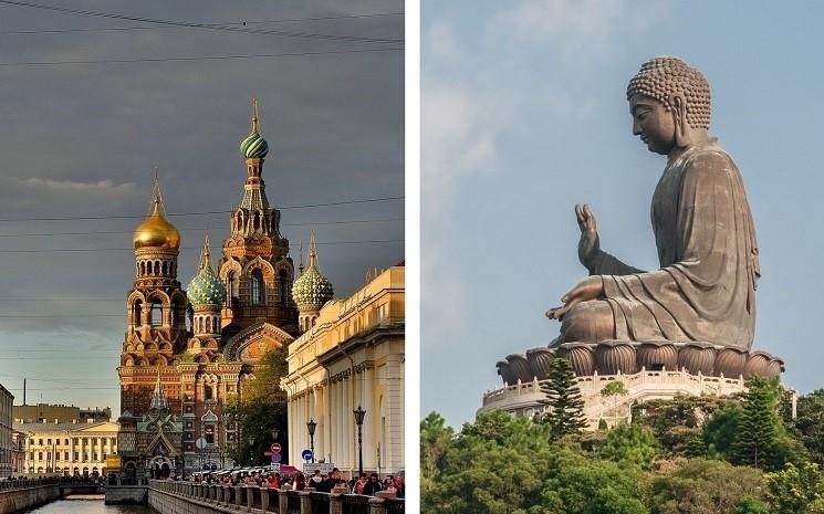 église russe et statue de bouddha