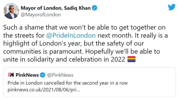 Le tweet de Sadiq Khan