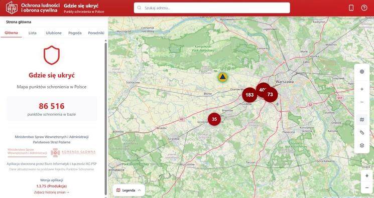 Carte interactive des abris en Pologne  ©Państwowa Straż Pożarna – gdziesieukryc.pl
