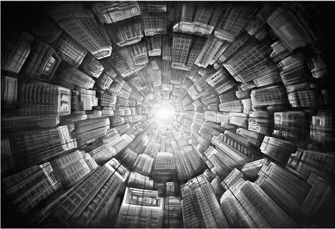 une oeuvre immersive en noir et blanc