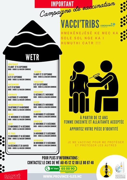 Calendrier de la vaccination contre la COVID-19 en tribu en Nouvelle-Calédonie 