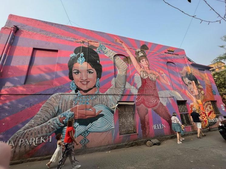 Peinture murale représentant des actrices de Bollywood à Mumbai