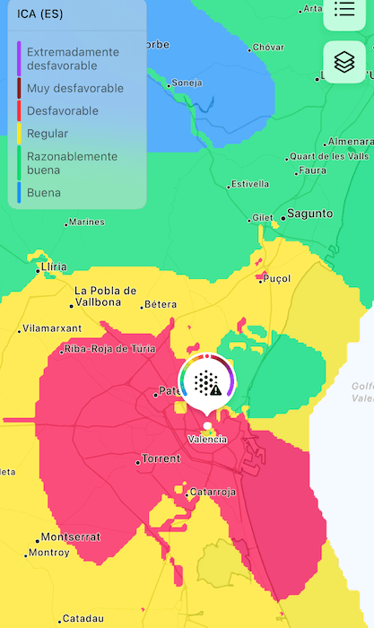 capture d'écran d une application météo sur Iphone à 15h ce vendredi à Valencia