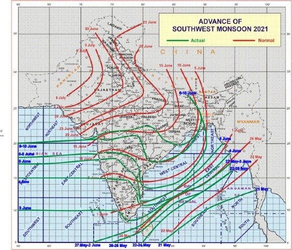 l'avancée de la mousson en juin 2021