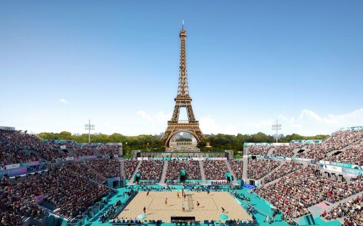 Le beach-volley au pied de la Tour Eiffel.