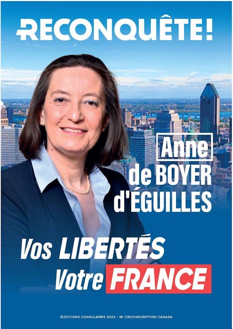 Anne de Boyer d'Eguilles, candidate reconquête à l'élection consulaire partielle de Montréal