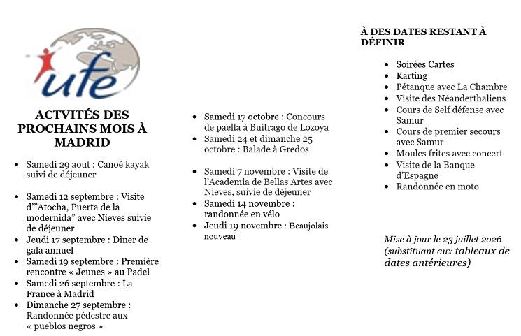 calendrier UFE