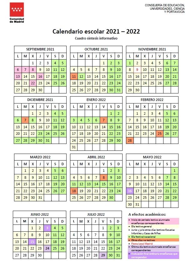 calendrier scolaire madrid 2021-2022