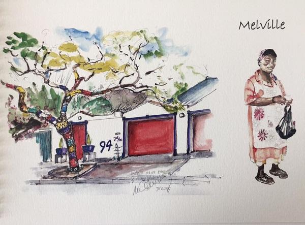 caroline davinroy, livre, impressions sud-africains, aquarelles, textes, afrique du sud, français, france, écrivain, mandela, soweto, constitution hill, joburg, cape town, melville