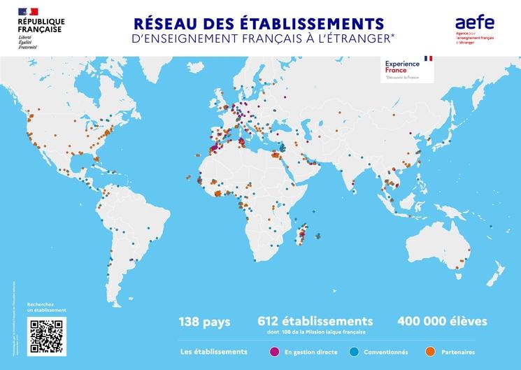 Carte du réseaux des établissements d'enseignement français à l'étranger - AEFE