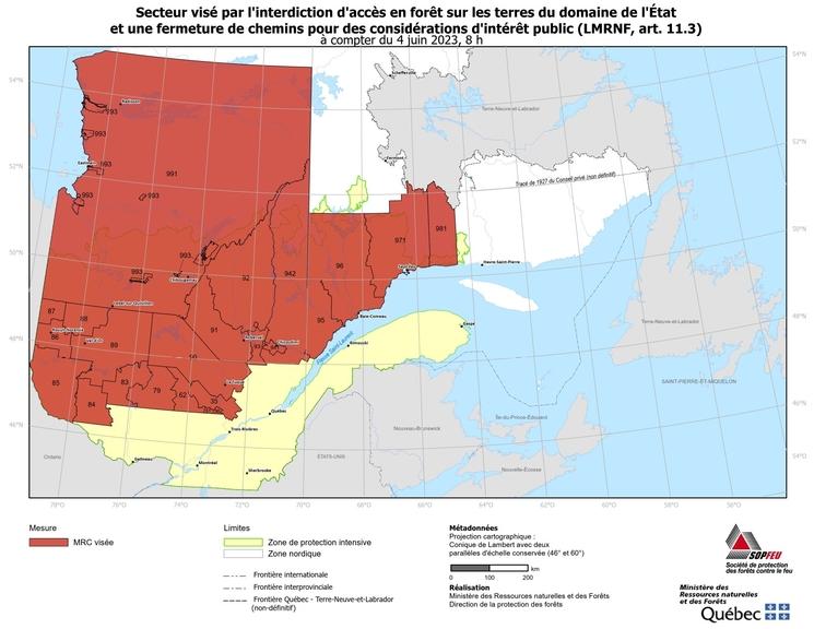 Carte feux de foret Canada 