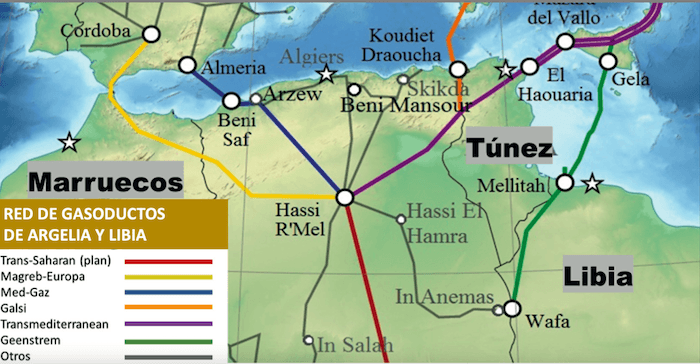 carte du réseau de gaz au Magrheb