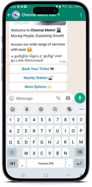 Acheter un ticket de metro à Chennai sur Whatsapp