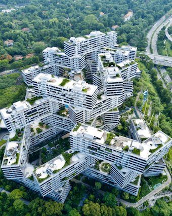 Vue aérienne du condo Interlace, à deux pas de Gillman Barracks.
