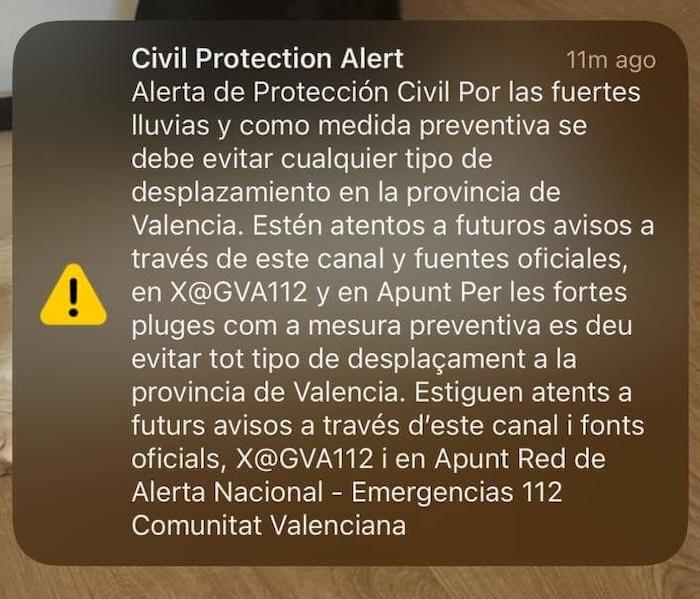 avis d'alerte DANA à Valencia