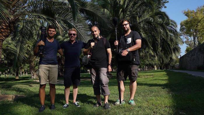 De gauche à droite : Mathias Bracho Lapeyre, l'assistant, Jérôme Pitorin, l'animateur, Vincent Chaffard, le réalisateur et Morgan Lanniel, l'ingénieur du son.