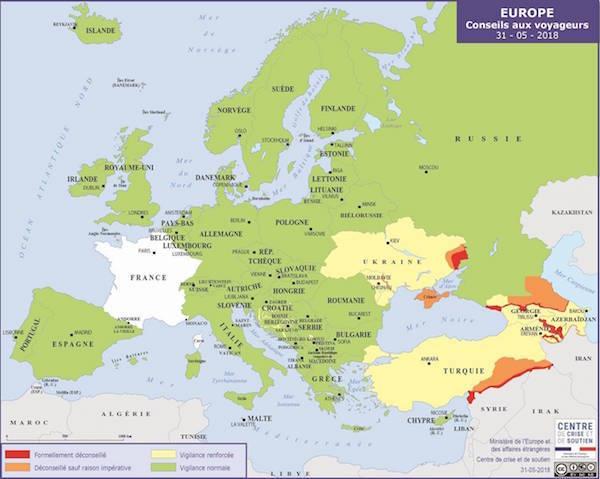 zones rouge Europe ministère des affaires étrangères 