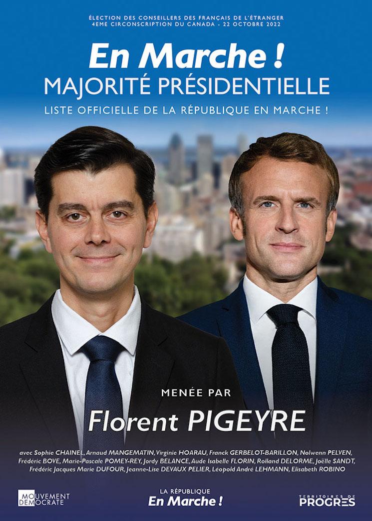 L'affiche de campagne du candidat Florent Pigeyre aux élections consulaires partielles de Montréal