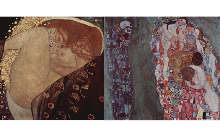 À gauche Danaë (1907), collection privée à Vienne. À droite Vie et Mort (1908-1911), huile sur toile (178 × 198 cm), musée Leopold (Vienne).