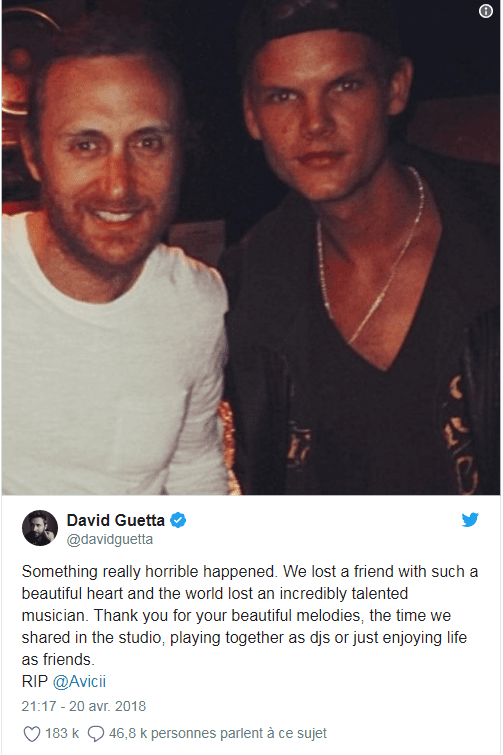 David Guetta pleure Avicii