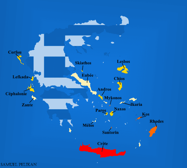 Une carte de la Grèce représentant les iles les plus favorisées en 2022