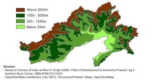 carte topographique de l'Arunachal Pradesh