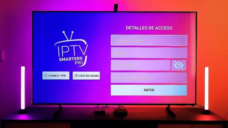 Interface application IPTV Smarters Pro sur Smart TV — abonnement IPTV 2026
