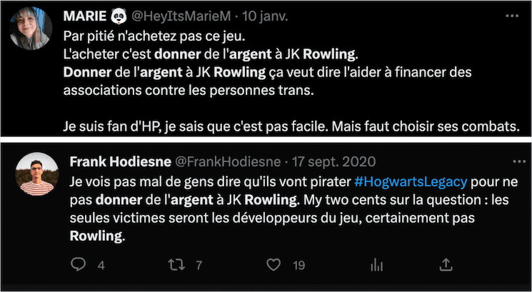 Des tweets sur le boycott du jeu Hogwarts Legacy à cause des propos transphobes de JK Rowling