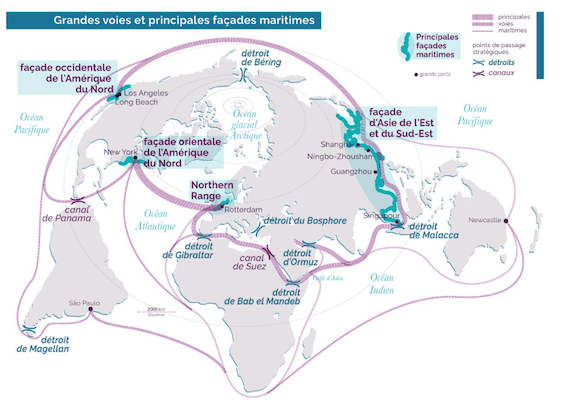 carte du trafic mondial - source : Maxicours https://www.maxicours.com/se/histoire-geographie-geopolitique-et-sciences-politiques/ 